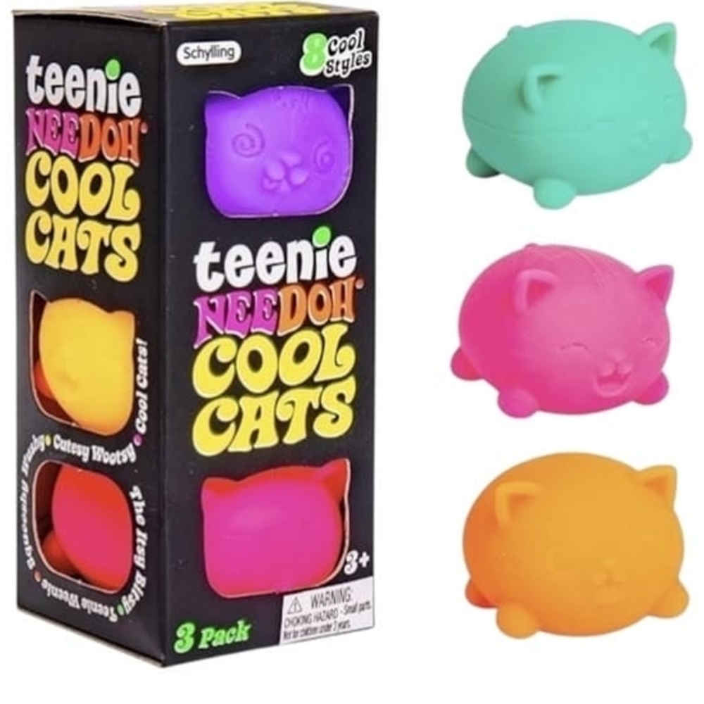 Schylling Teenie Needoh Cool Cats 3-Pack Squishy Cats - Mint, Pink, Orange